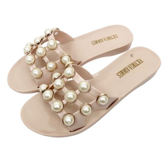 Victoria Adames Marsella Cream Pearl Jelly Slide Sandals Sz 7 - Picture 2 of 7